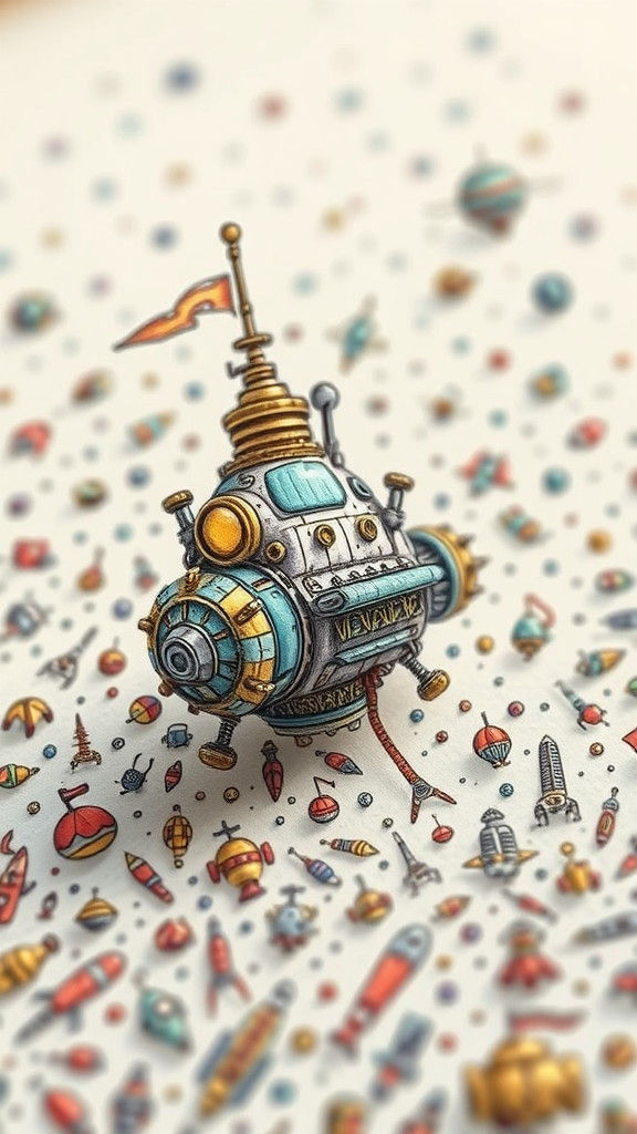 Whimsical Steampunk Spaceship 3D Doodle
