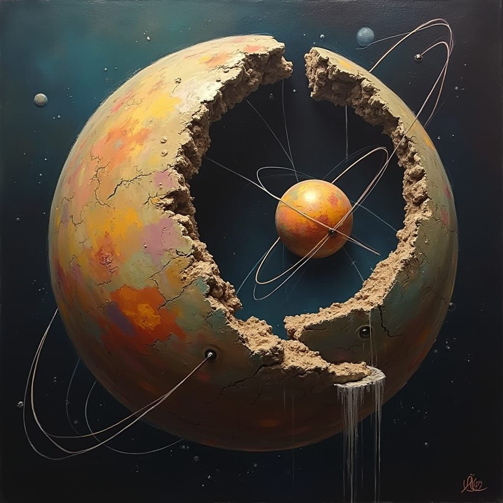 Acrylic Oil Painting of Nested Globes in Motion