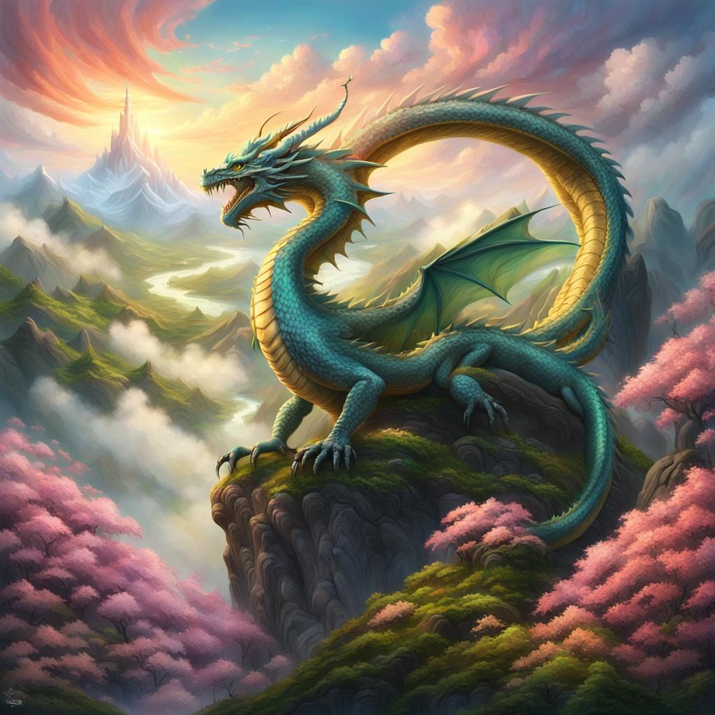Majestic Spring Dragon on Verdant Mountain
