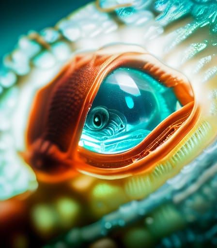 Alien Fish Encased in Aqua Crystal: Hyperrealistic Photo