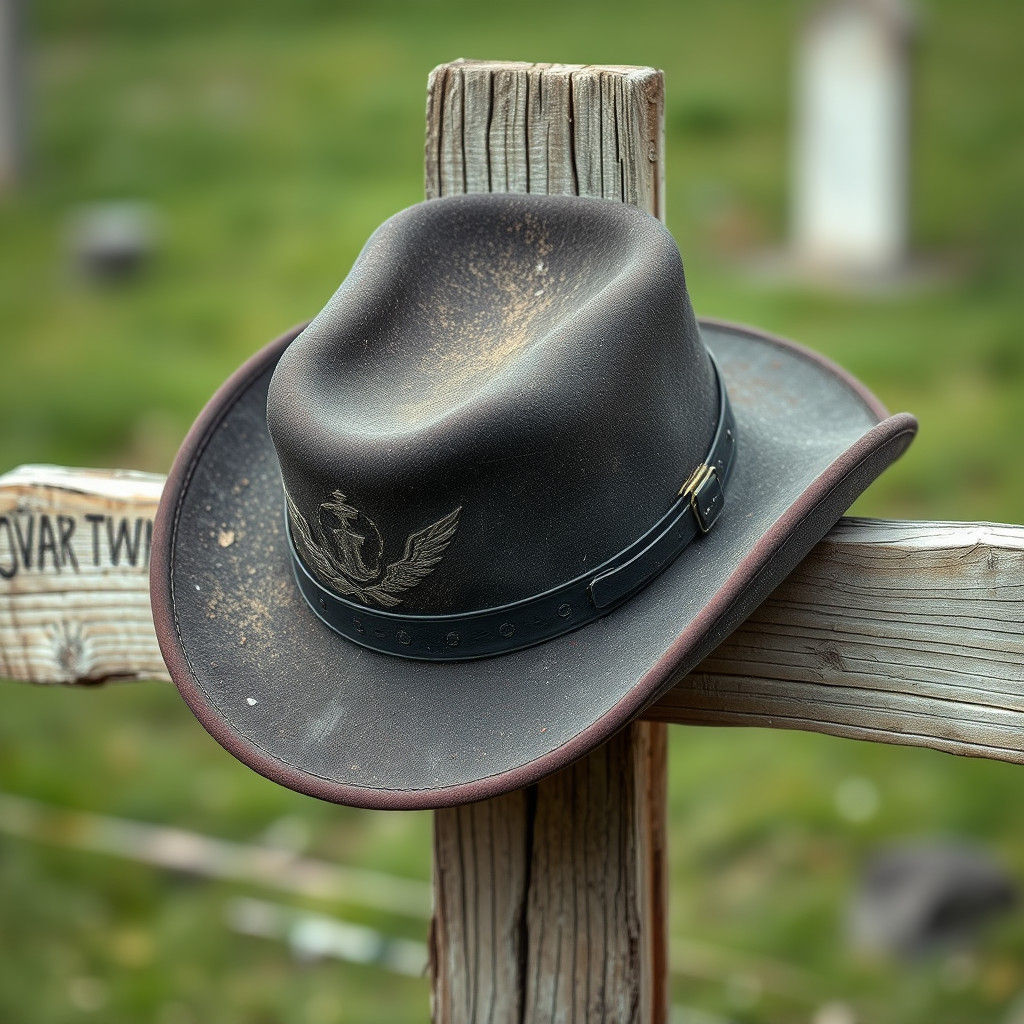 Worn Stetson on a Rustic Grave Cross