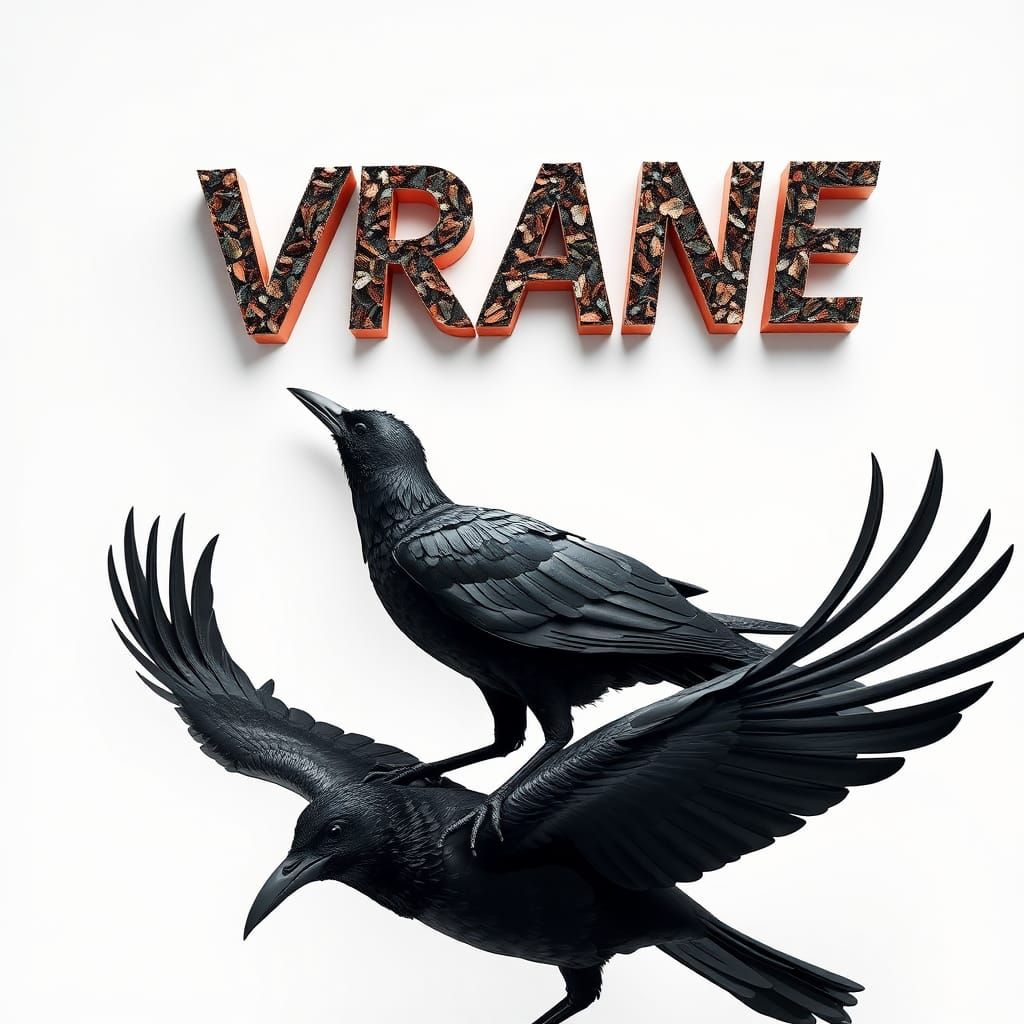 Bold 3D Text with Black Crows, Detailed Render
