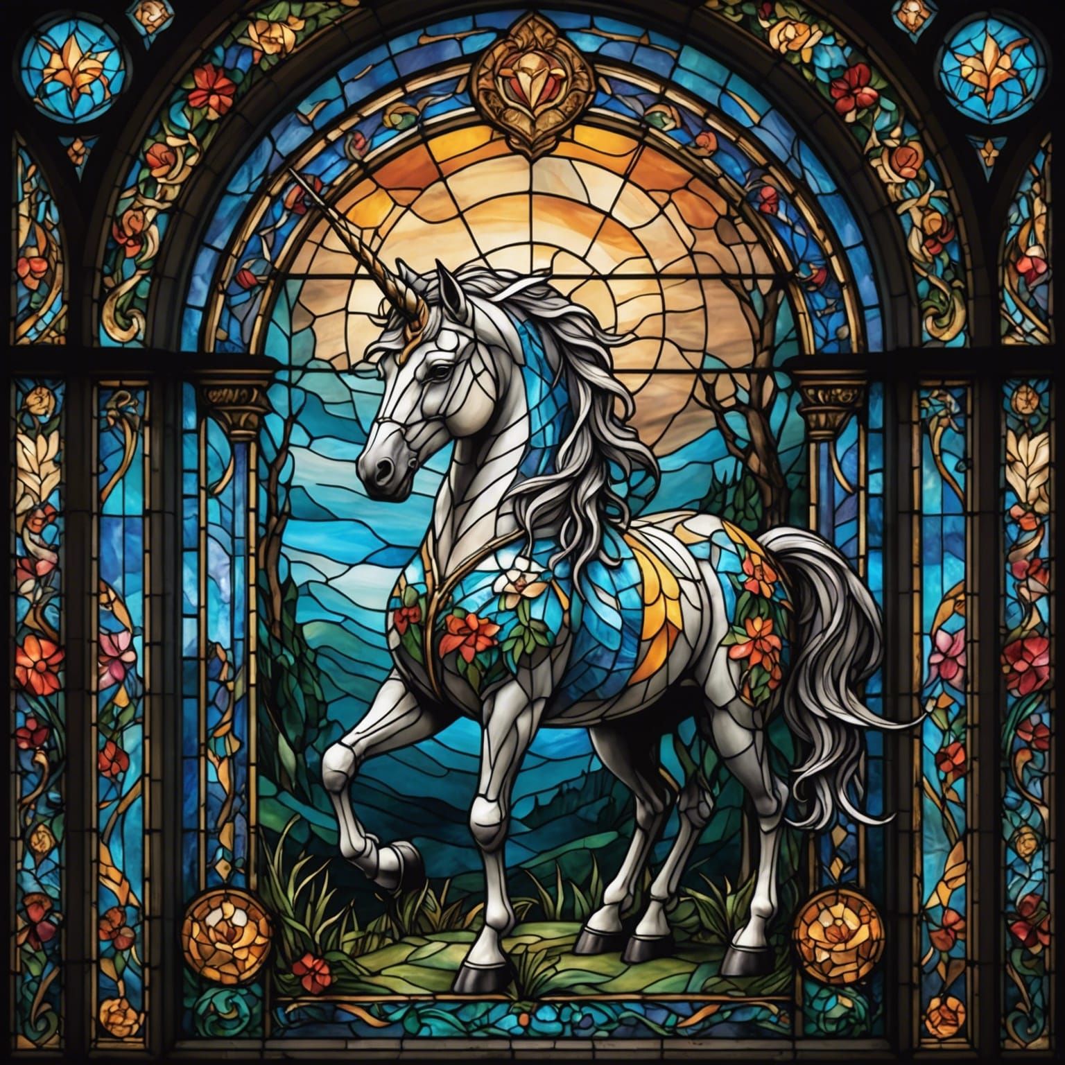 Stained Glass Unicorn Masterpiece