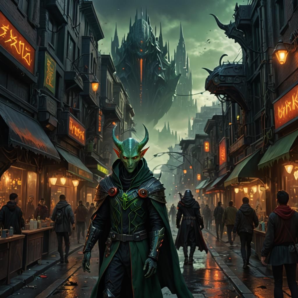 Elf in Hi-Tech City: Anime Cel-Shaded Art