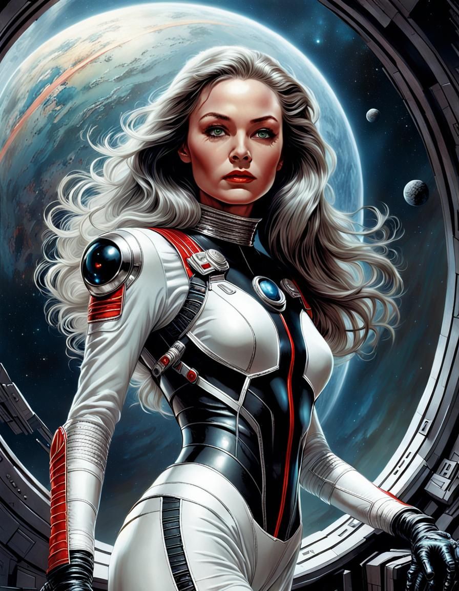 Retro Sci-Fi Space Vixen in Fantasy Magazine Cover Art