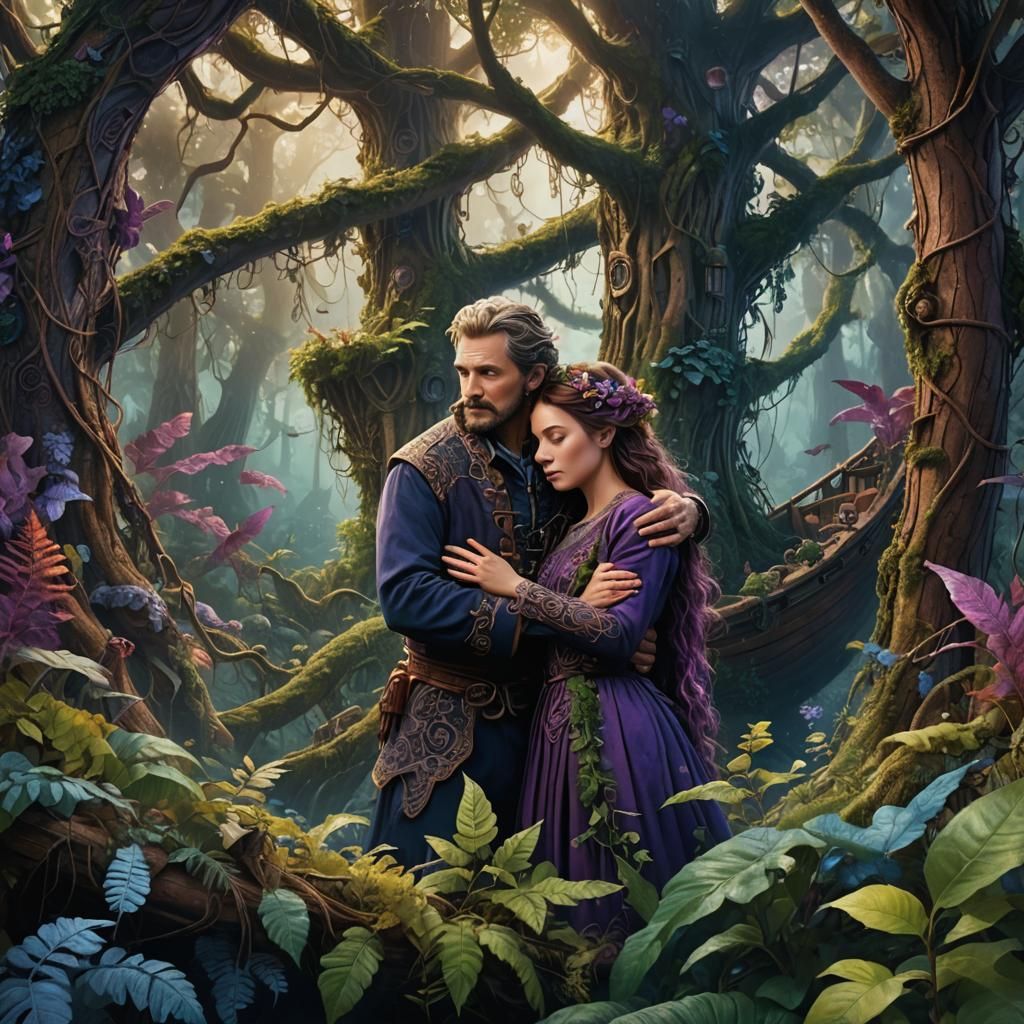 Mystical Forest Embrace in Detailed Fantasy Art