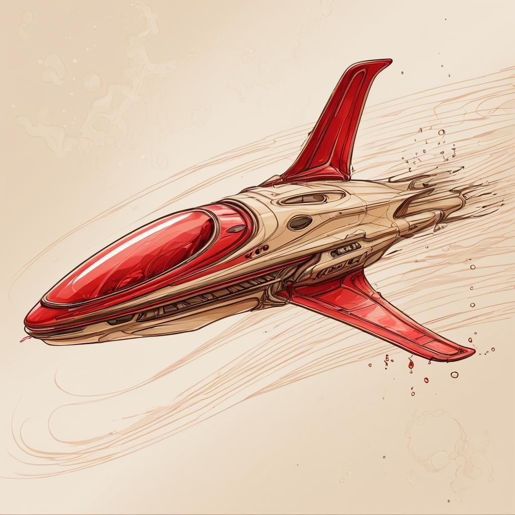 Red Alien Light Craft Concept Art in Ink Wash Style