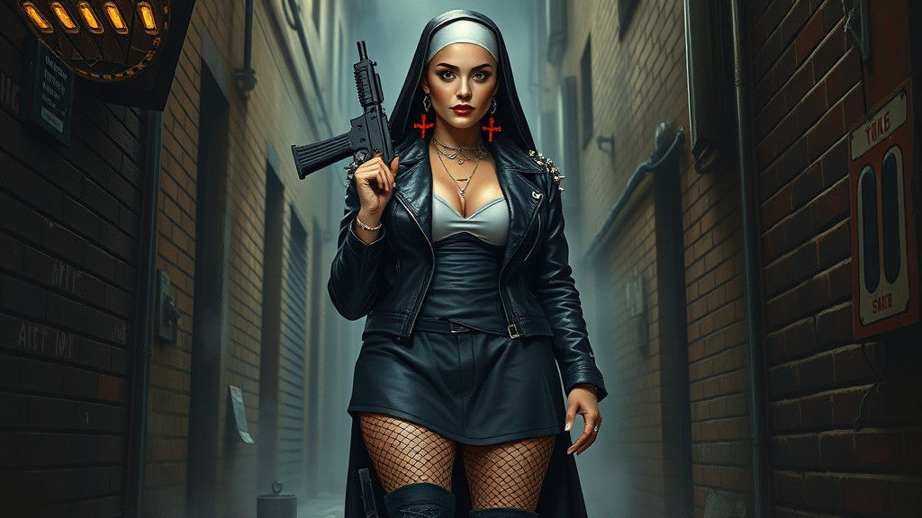 Gun-Toting Nun in Punk Rock Style
