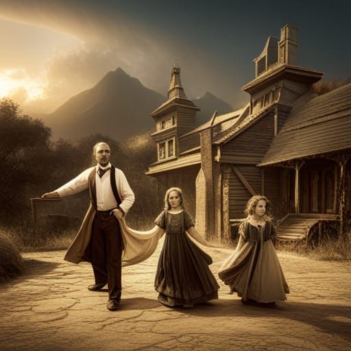 Sepia Vintage Family Portrait in Detailed Matte Style