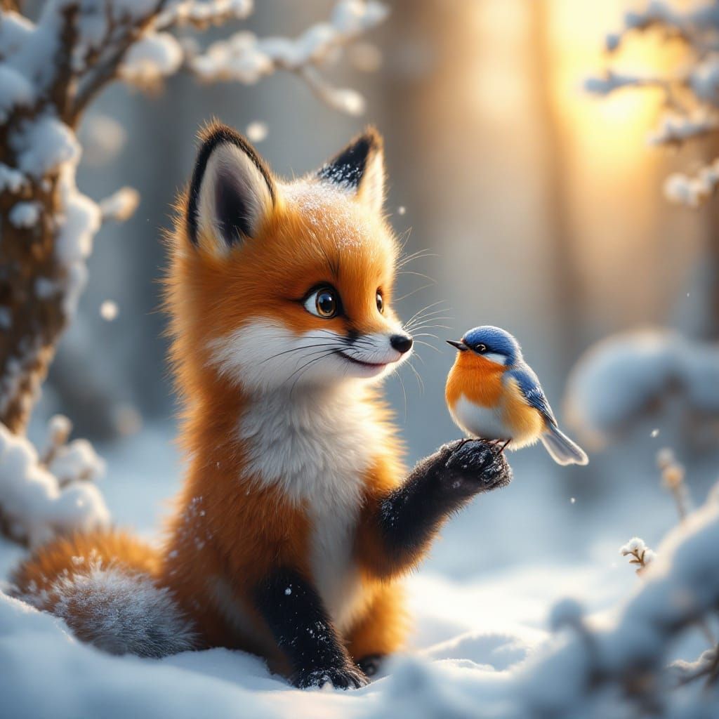 Fox Cub and Bird: A Winter Fairytale