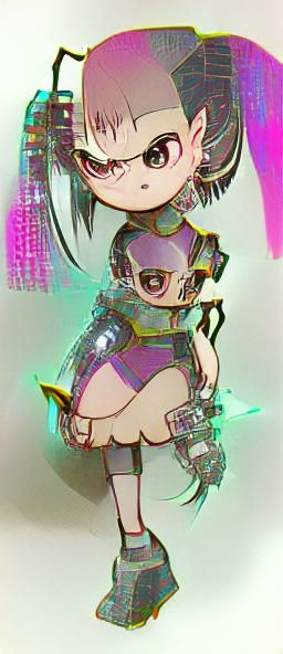 Cyberpunk Magical Girl in Chibi Style
