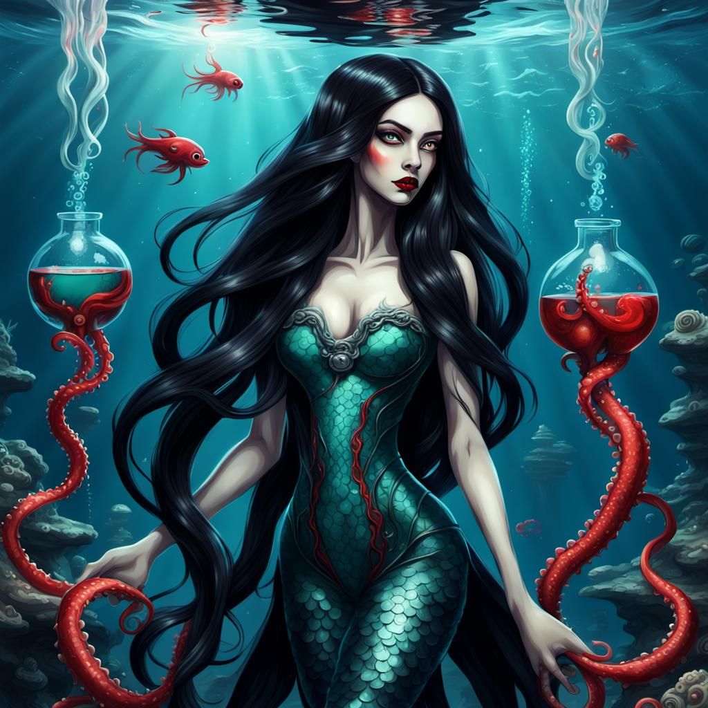 Enchanting Squid Mermaid with Potions