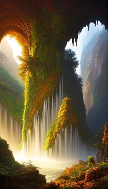 Mystical Forest Cave Entrance in Detailed Matte Painting