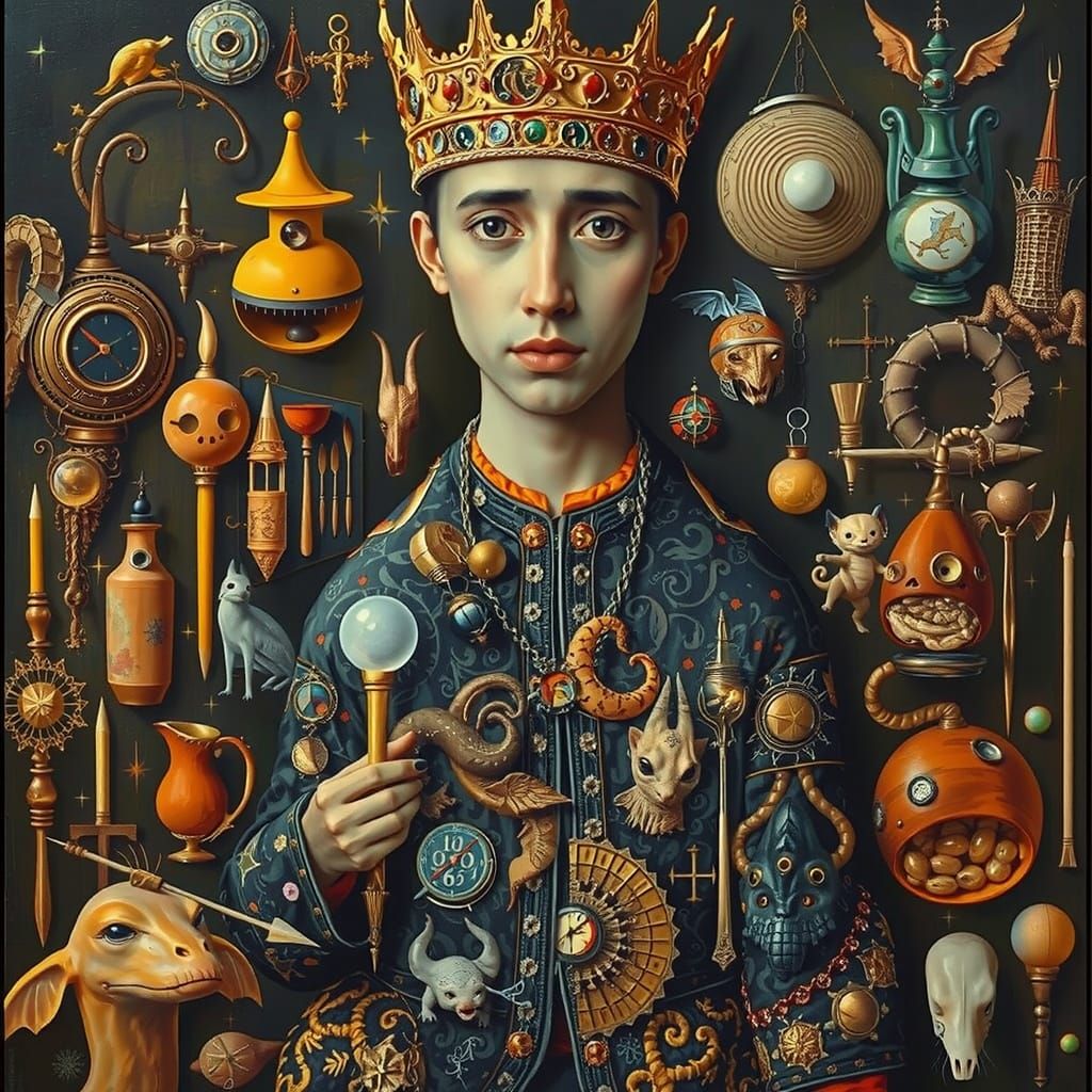 Surreal Portrait with Fantastical Creatures