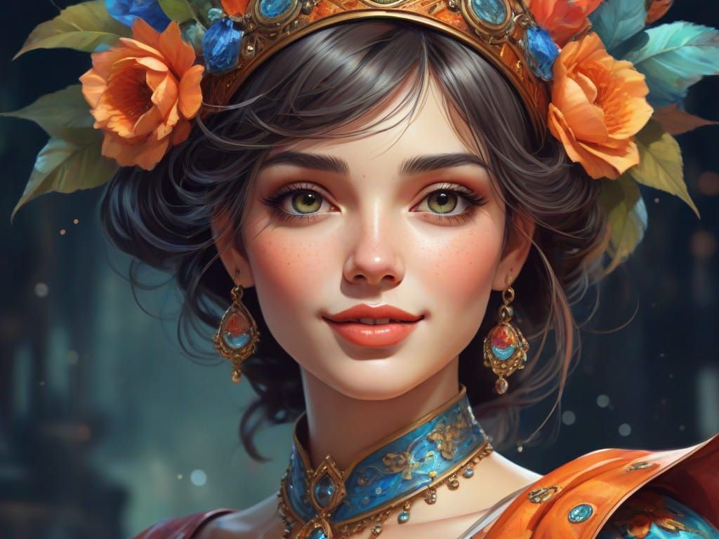 Glamorous Whimsical Watercolor Portrait in Dark Fantasy Styl...