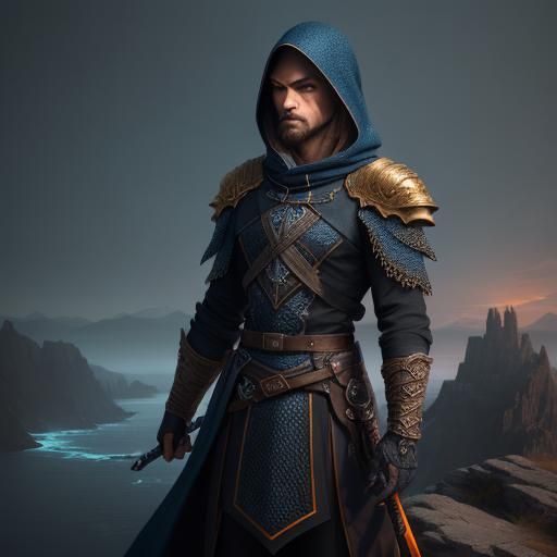 Mystical Assassin at Cliff's Edge: Fantasy Concept Art