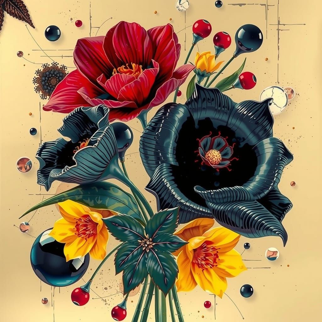 Abstract Flowers in Chromed Metal and Glass