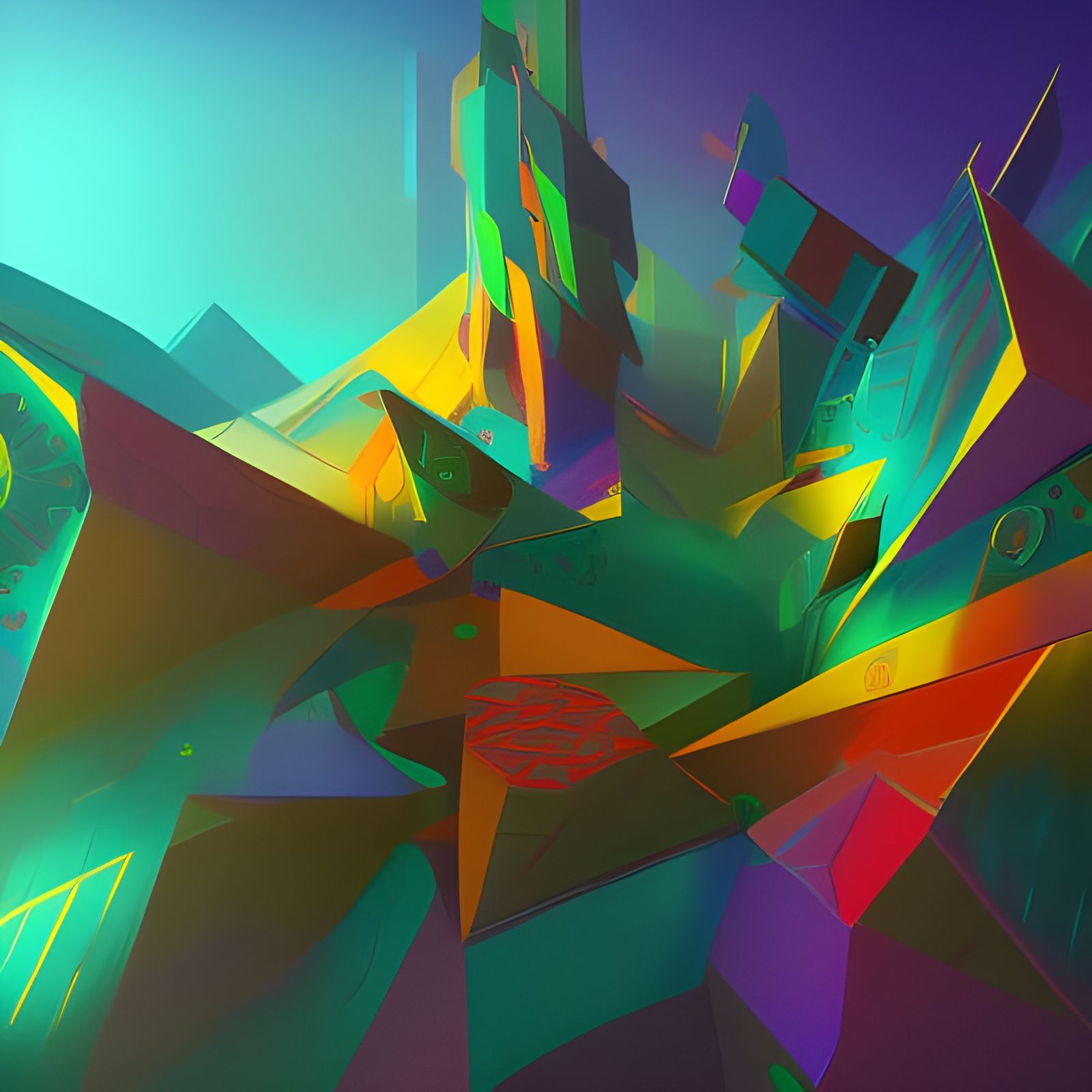 Vibrant Geometric Shapes in Detailed Matte Painting