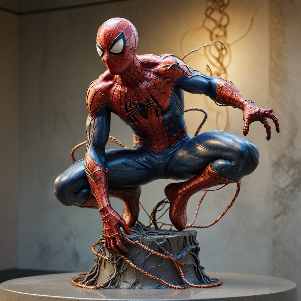 Spiderman Wire Sculpture in Art Museum: Hyperrealistic Conce...