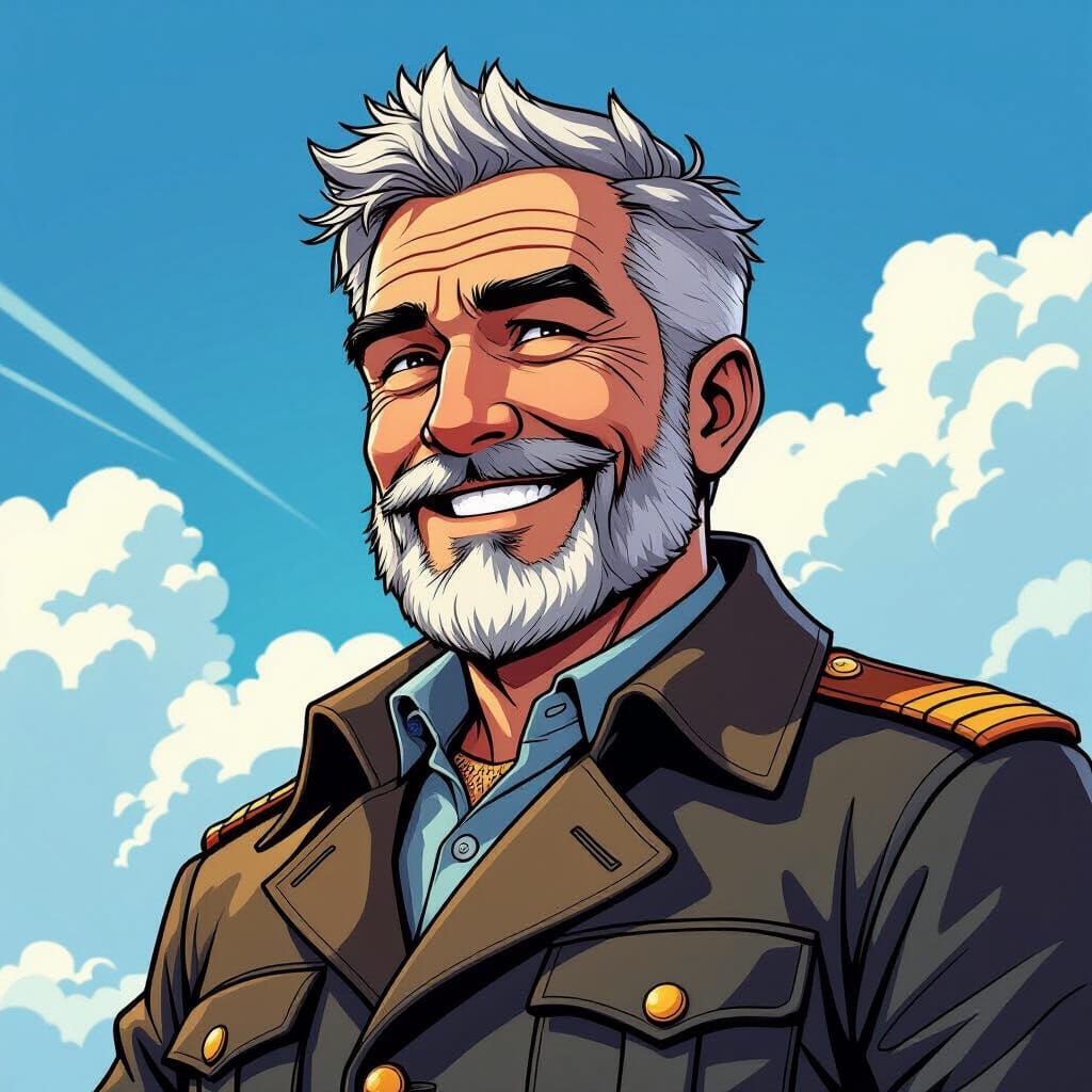 Old Sky Captain in Dynamic Anime Style