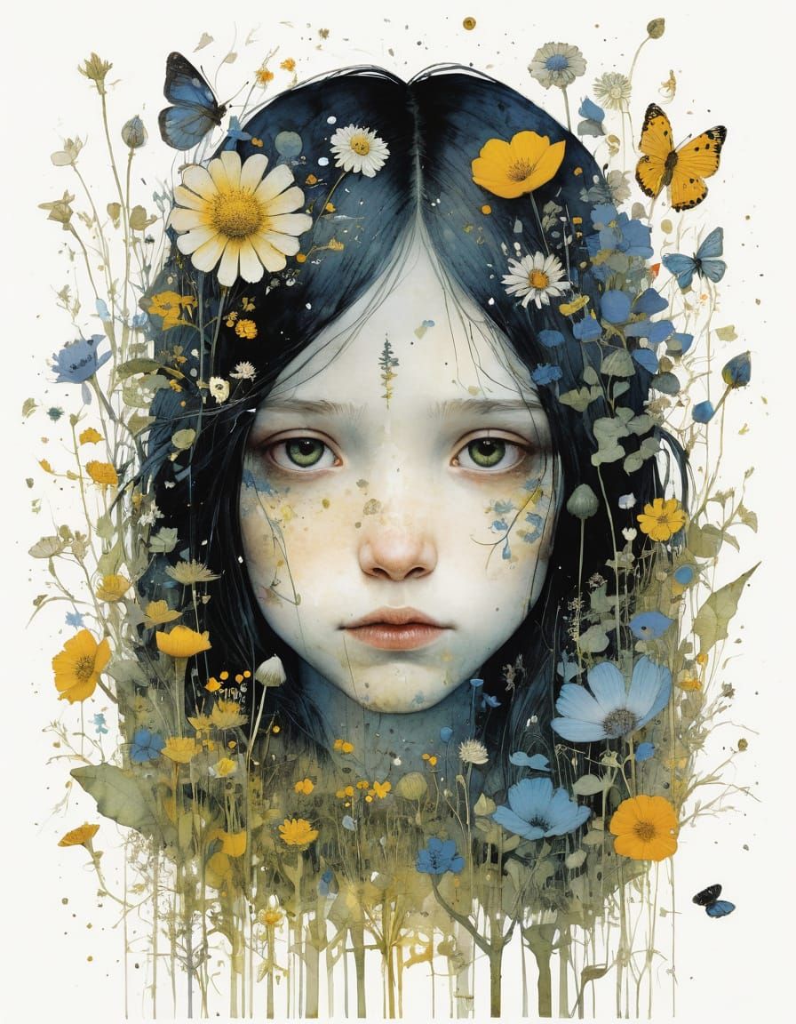 Golden Wildflowers in Illustrative Style