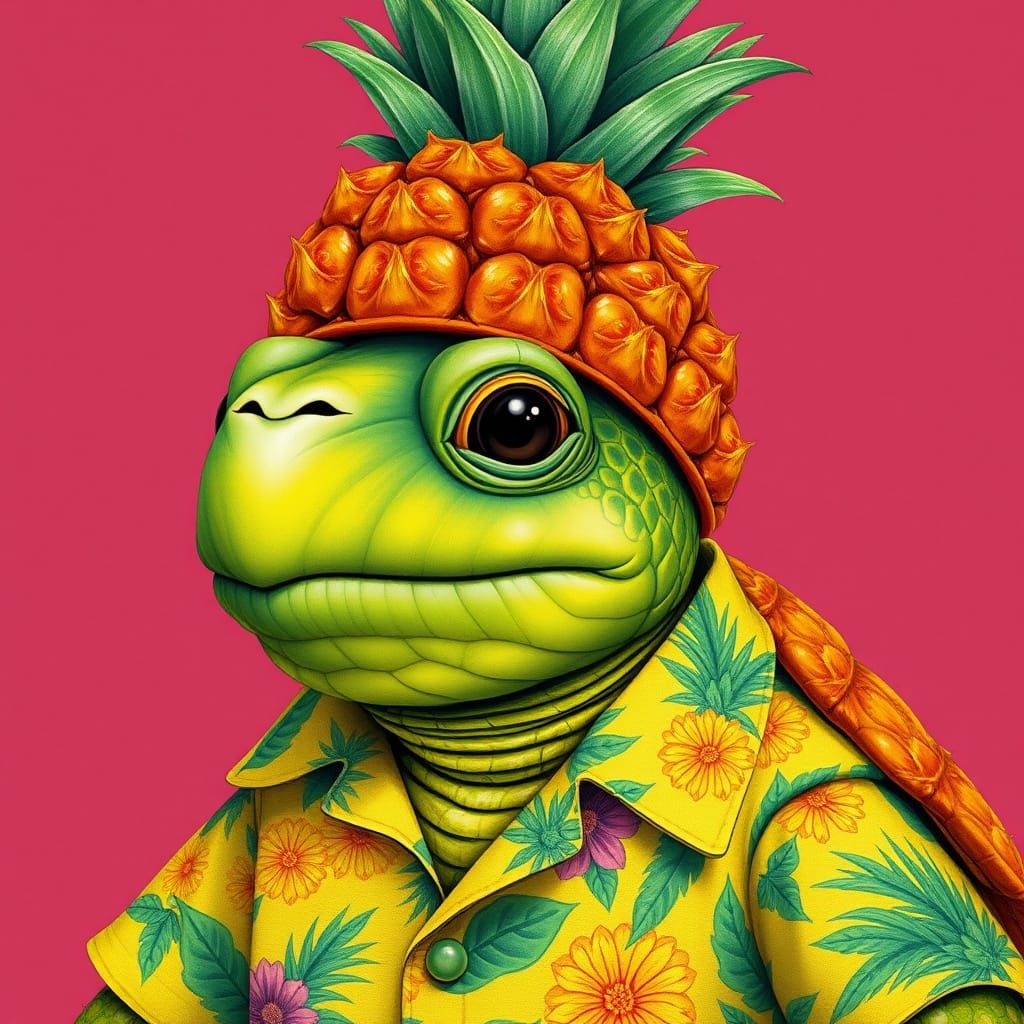 Turtle-Pineapple Hybrid Creature in Pop Surrealist Style