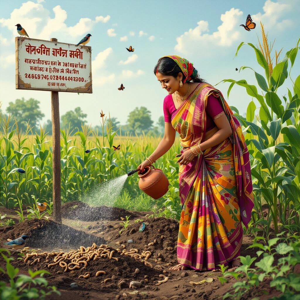 Bengal Village Farm: Woman Farmer in Detailed Matte Painting