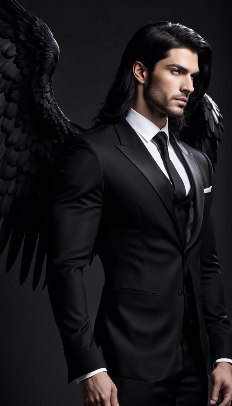 Lucifer in Black Suit with Angel Wings