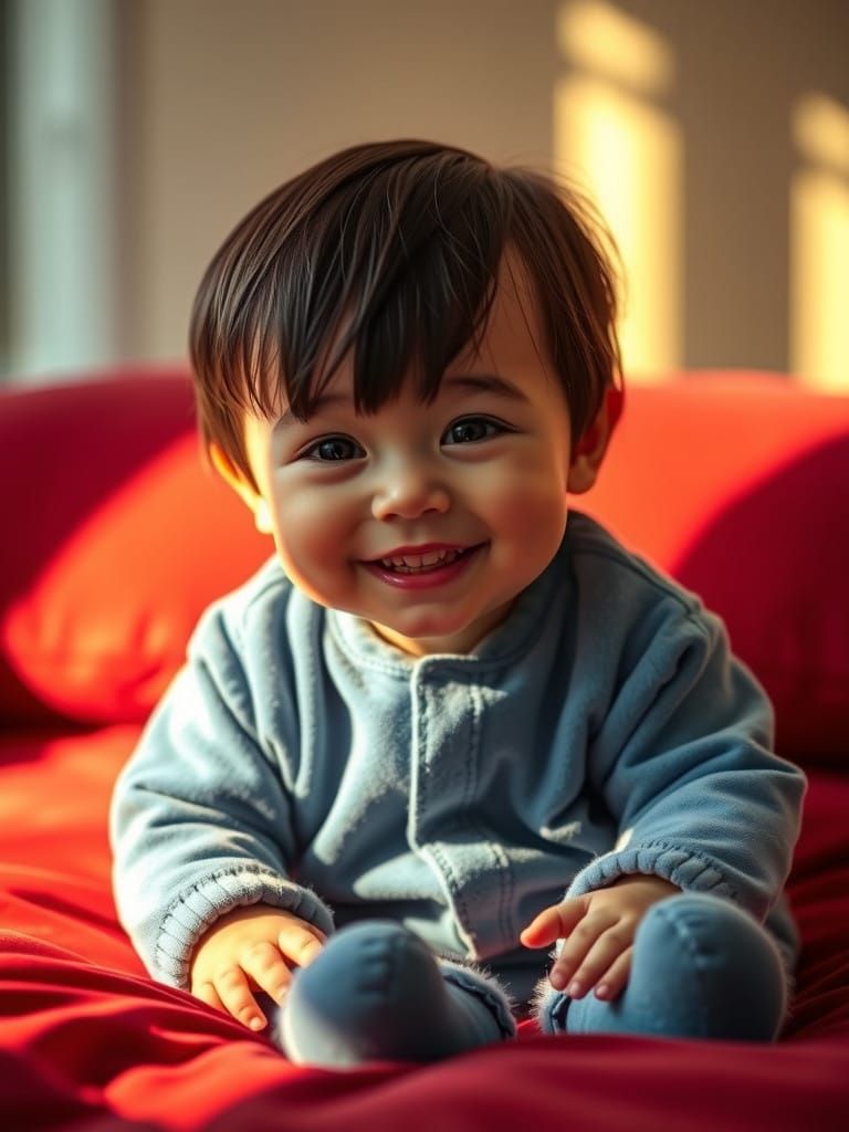 Warm and Inviting Scene of a Young Boy in Velvet Pajamas