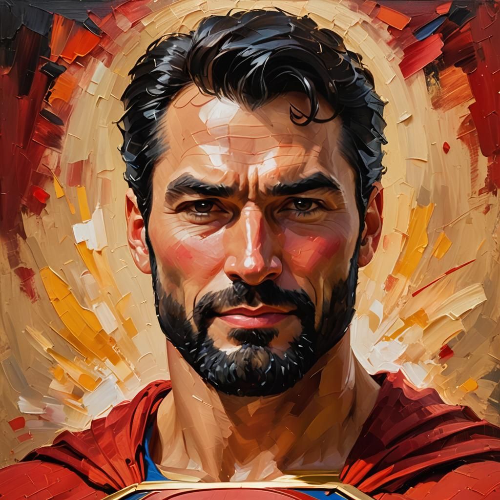 Superman Portrait in Impressionist Impasto Style
