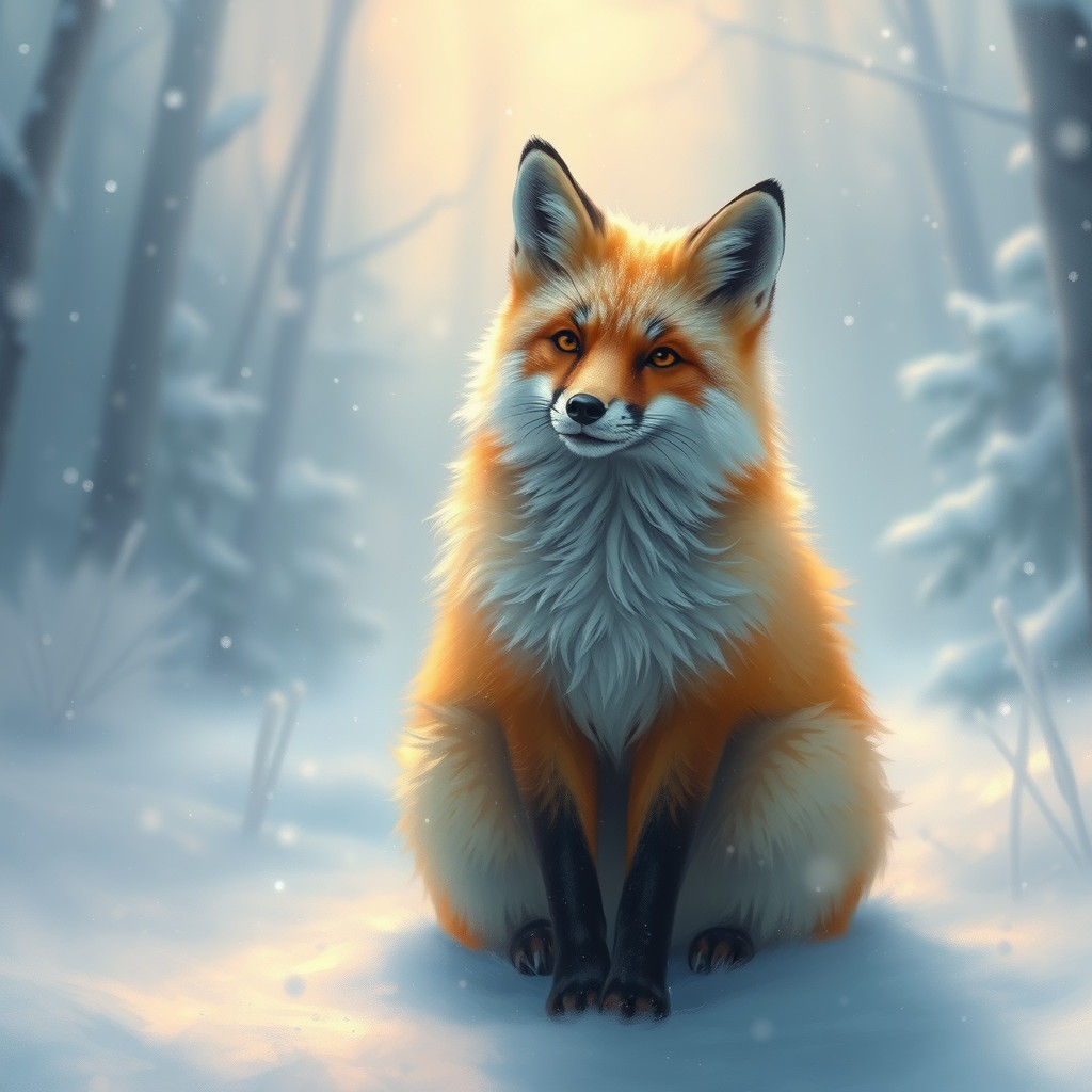 Ethereal Snow Fox in Whimsical Winter Wonderland