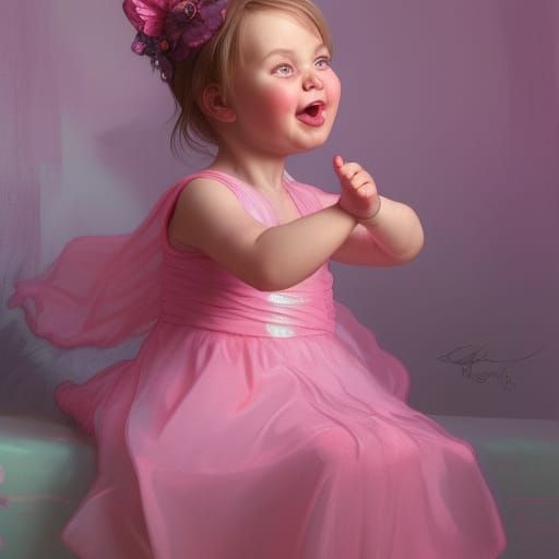 Toddler Portrait in Pink Dress: Hyperrealistic Art