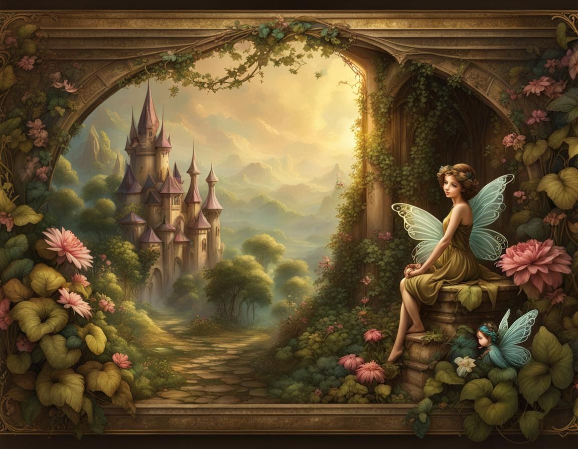 Vintage Fairy Junk Journal Page in Sepia Tones