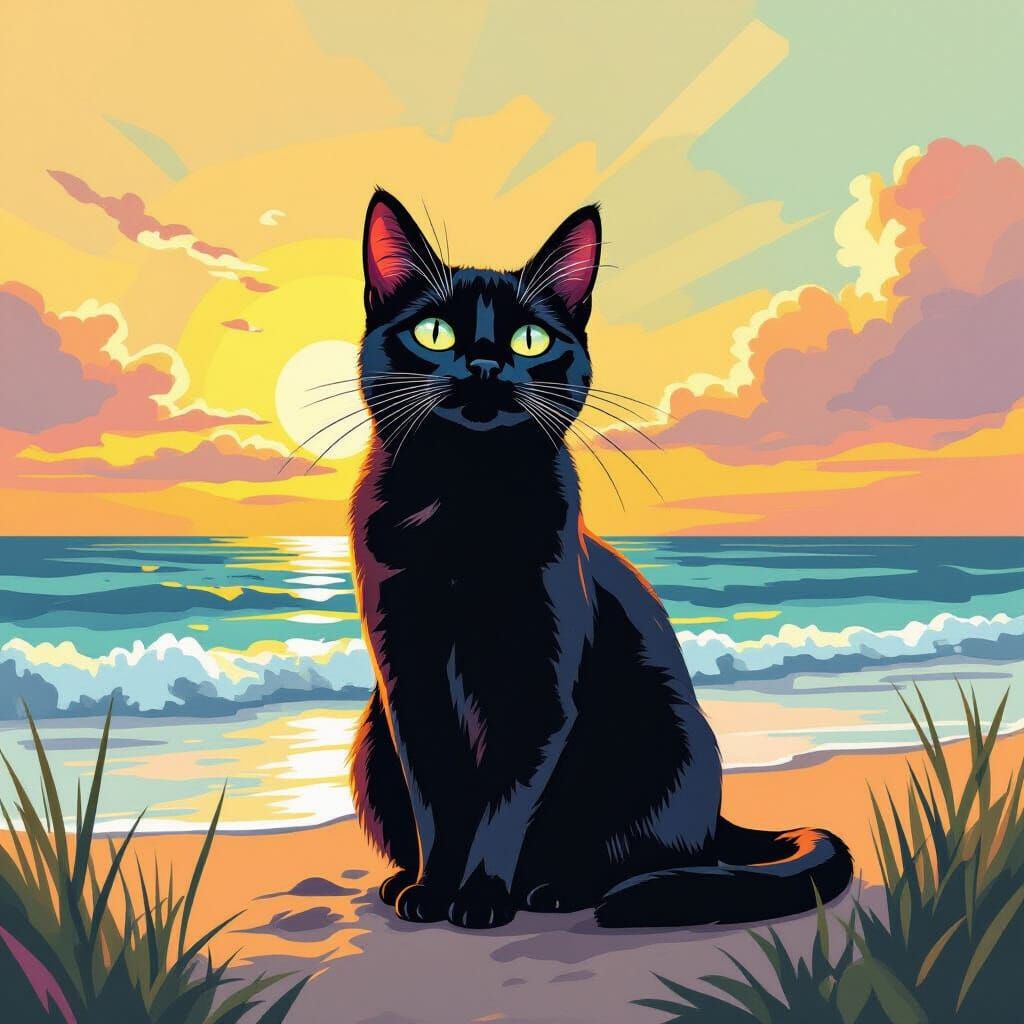 Bombay Cat in Seascape with Triadic Colors