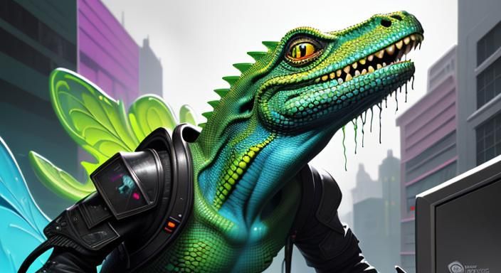 Bill Gates Lizard Person in Graffiti Art Style