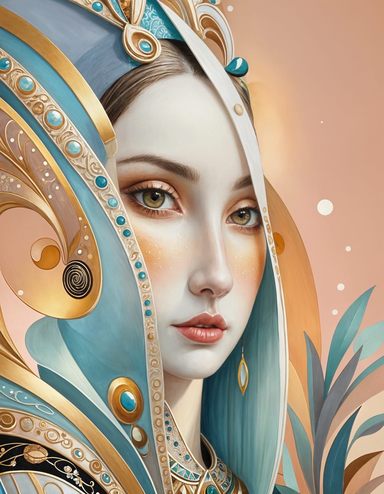 Ornate Plaster Relief of a Young Woman