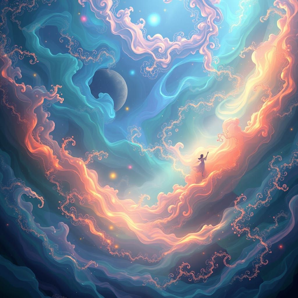 Majestic Dreamlike Scene in Iridescent Hues and Delicate Pat...