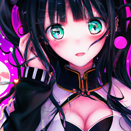 Anime Girl with Pink Eyes in Manga Style