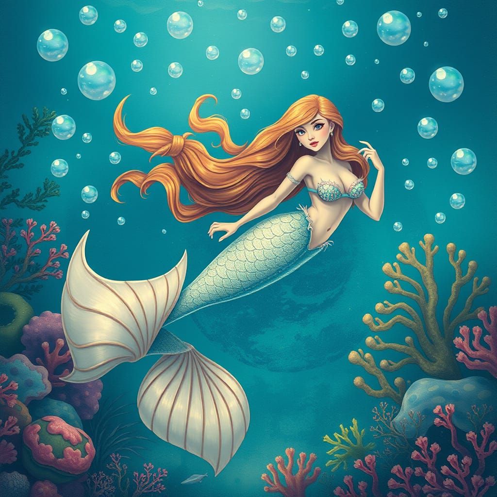 Vibrant Mermaid in Dreamy Underwater Scene