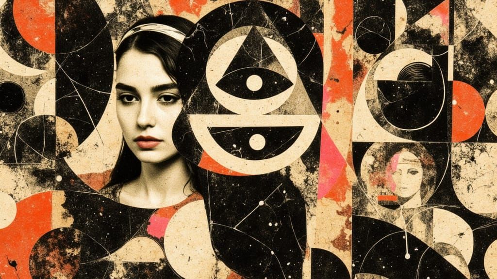 Retro-Futuristic Collage of Eye Pyramids