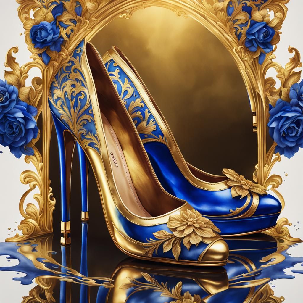 Opulent Imperial High Heels in Watercolor Gouache Style