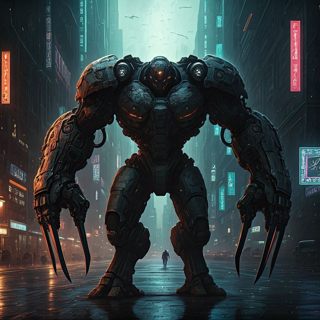 Cybernetic Fighter in Dystopian Cityscape