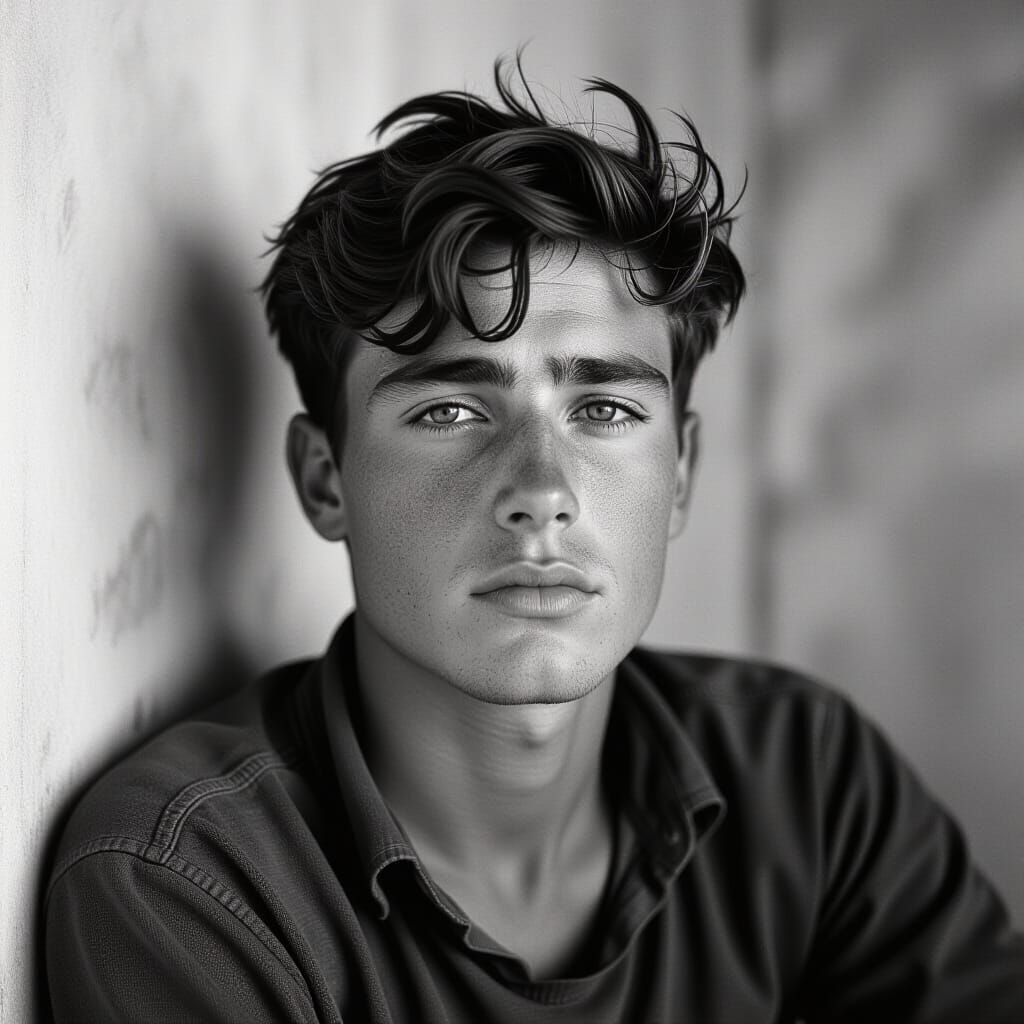 Contemplative Portrait in Cinematic Black and White