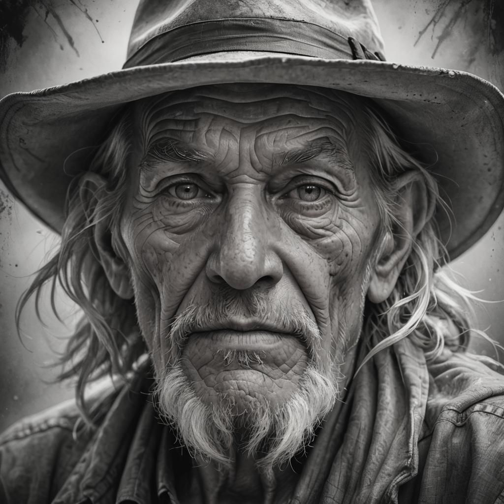 Wise Elderly Man Portrait in Black and White