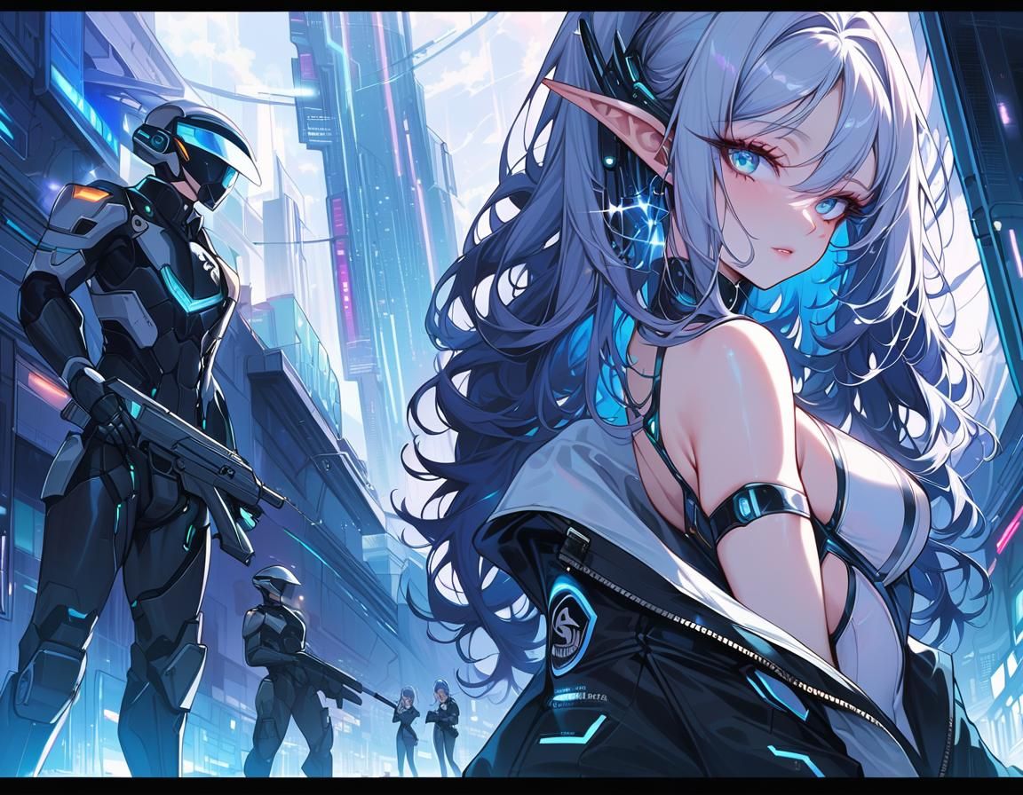 Futuristic Anime Elf Soldier in Sci-Fi Style