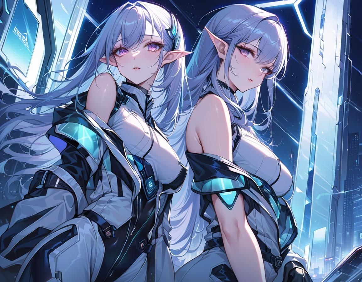 Futuristic Anime Elf Soldier in Sci-Fi Starlight