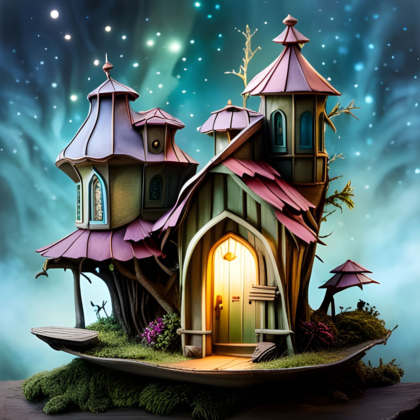 Fairies Living in Found Object Miniature House