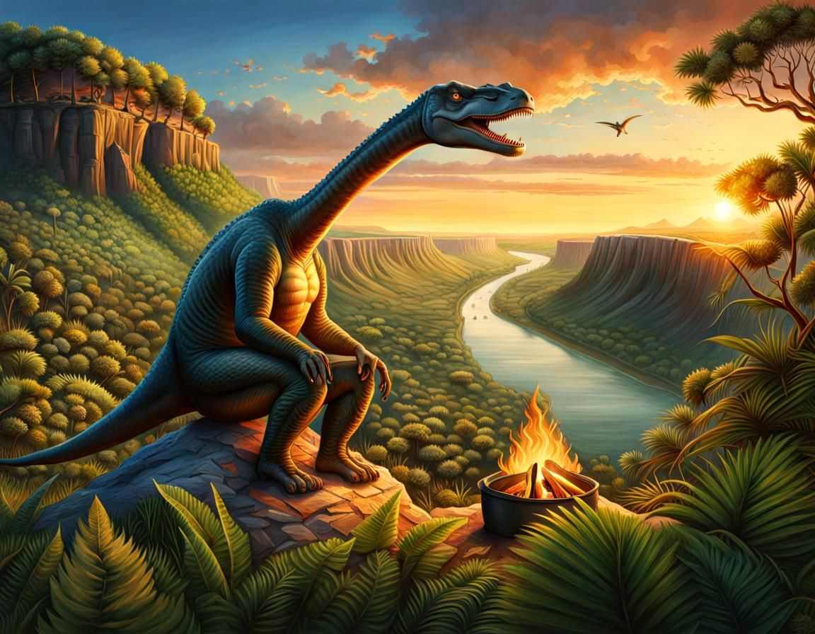 A Dinosaur on a Camping Trip