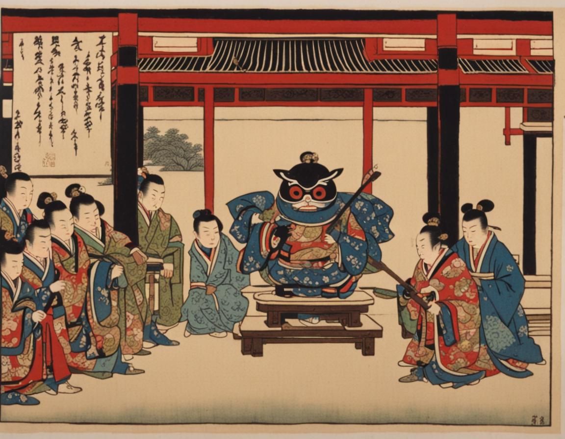 The Furby Emperor's Terror, Japanese Wood-Block Print, 1690