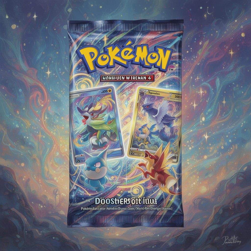 Vibrant Pokémon Booster Pack with Abstract Art and Rare Card...